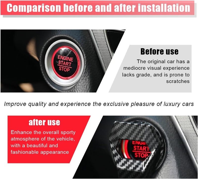 GLSOWEE Car Engine Start/Stop Button Cover, Zinc Alloy Car Push Button Start Cover Car Power Control Trim, Universal Key Ignition Switch Protective Cover for Cars, SUVs (Carbon Fiber) - Image 5
